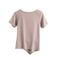 thumbnail image 4 of Fiudx Tops para Mujer Top de Cuello Redondo de Manga Corta de Color Sólido Informal y de Moda para Mujer, 4 of 7