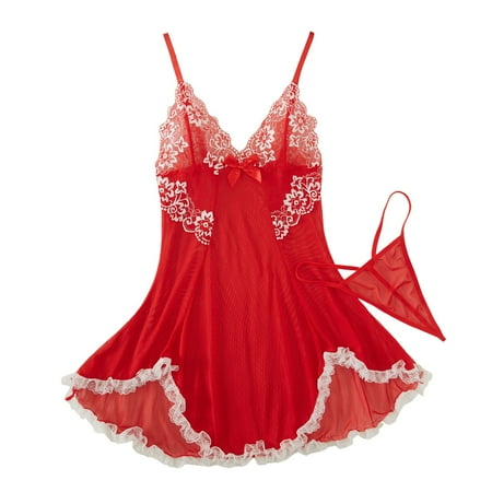 BYHONG Women Lingerie Lace Mesh Nightgown Chemise Boudoir Nighty Sleepwear Watermelon Red XL