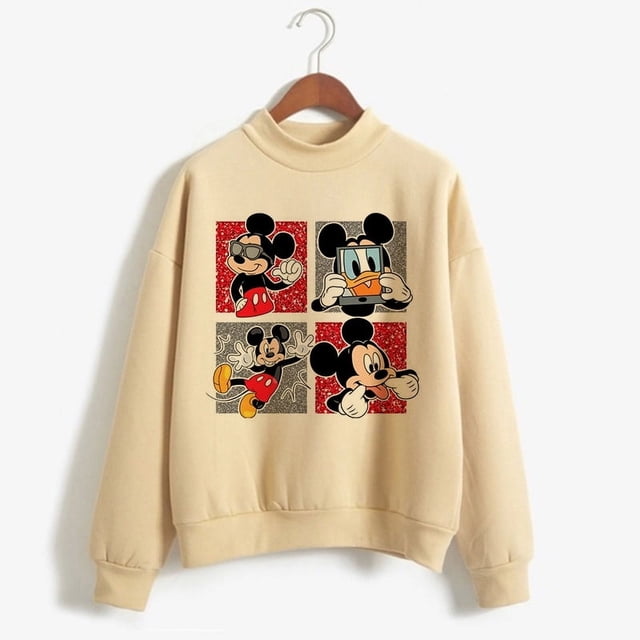 Sudaderas con capucha navideñas de cuello alto, sudadera de dibujos animados Kawaii de Minnie, Sudadera con capucha de Mickey Mouse de Disney, ropa para niña, sudaderas superiores
