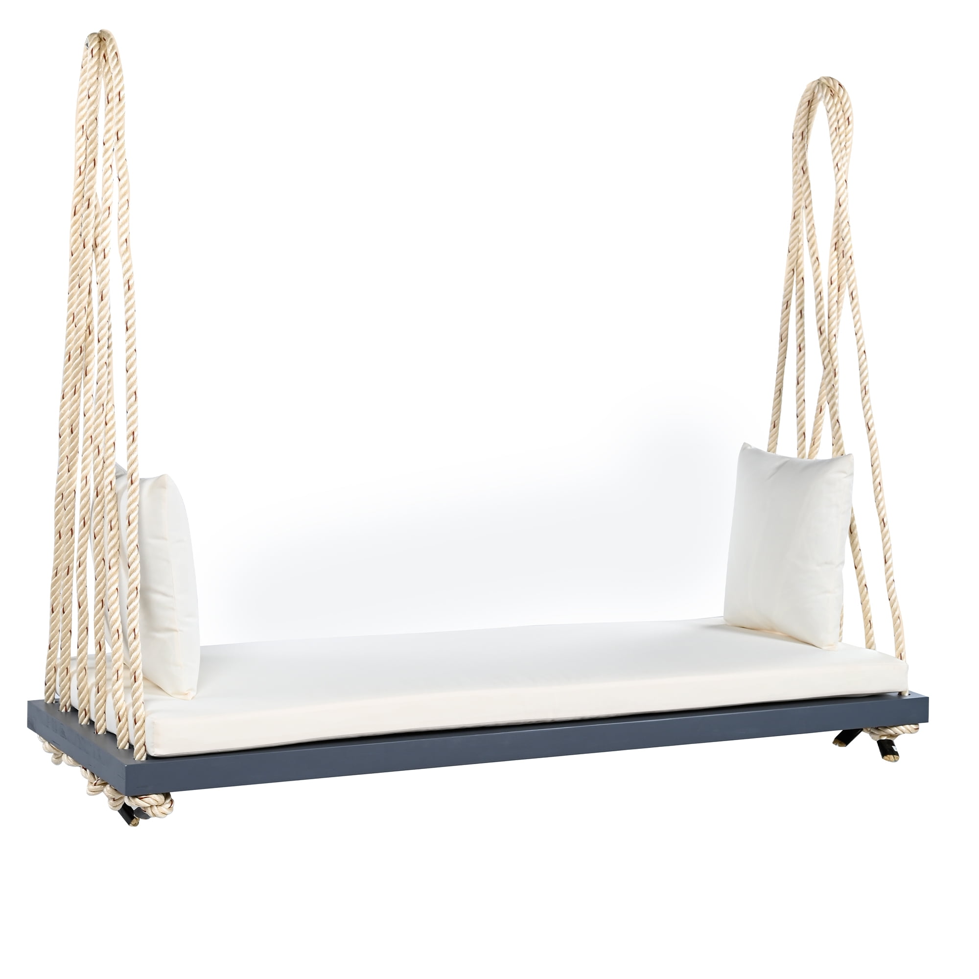 Euroco Acacia Wood Swing Chair with Hemp Rope Suspension, 400lbs Capacity, Comfortable Cushioned Seat, Easy Setup, Multiple Colors