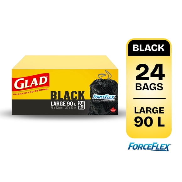 Glad Black Garbage Bags - Large 90 Litres - ForceFlex,
