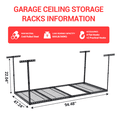 thumbnail image 2 of 4x6 / 4x8 Overhead Garage Storage Rack, Heavy Duty Metal Ceiling Shelving – Adjustable Organization System, 330 lbs / 660 lbs Capacity – Easy Install, Space-Saving – Black, 2 of 8