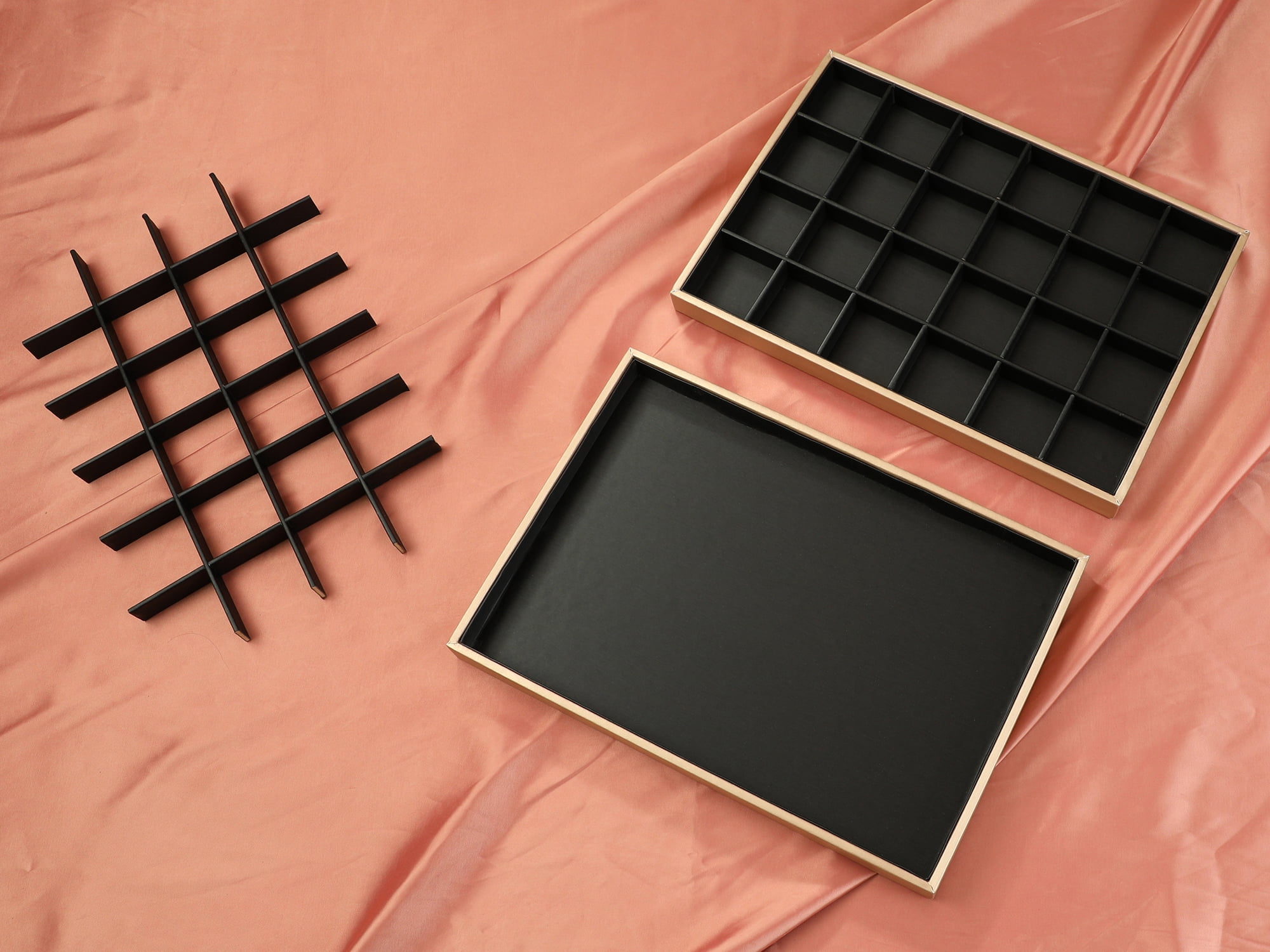 Unique Bargains Set of 2 PU Leather Jewelry Boxes Organizer Trays with Removable Dividers Black 24 Grid Tray