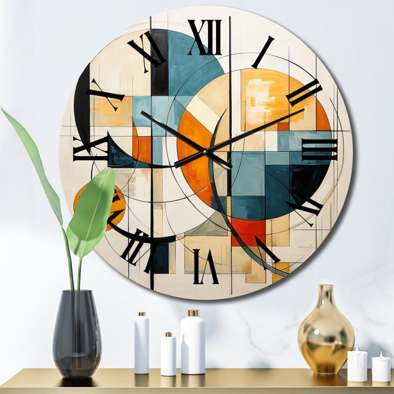 Designart "Orange Blue Mid Century euphony In Geometry II" Mid-century Oversized Wall Clock