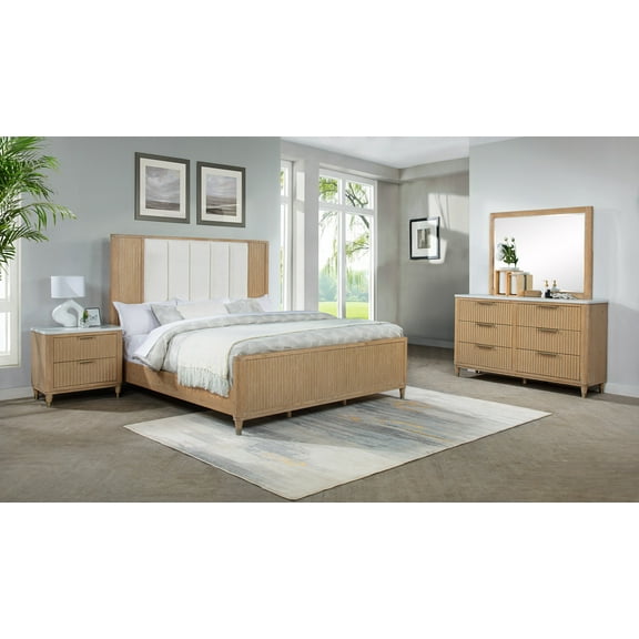 Paneled Textured Headboard Brown Natural Finish Furniture 5pc King Bed Set