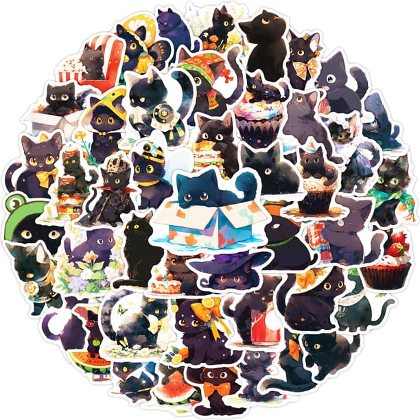 Paquete de pegatinas Black Cats Anime, vinilo impermeable, 50 unidades