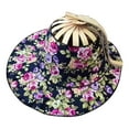 thumbnail image 5 of Segolike 2 in 1 Bamboo Fan Foldable Sun Hat Women Folding Fan Hat Compact Breathable Fashion Wide Brim Floral Sun Protection Cap for Camping Beach Picnic dark blue flower, 5 of 8