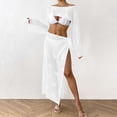 thumbnail image 2 of Taqqpue 2 Piece Swimsuit Coverup for Women Crochet Hollow Out Sexy Bathing Suit Cover Up Beach Crop Top Drawstring Skirt Sets, 2 of 5