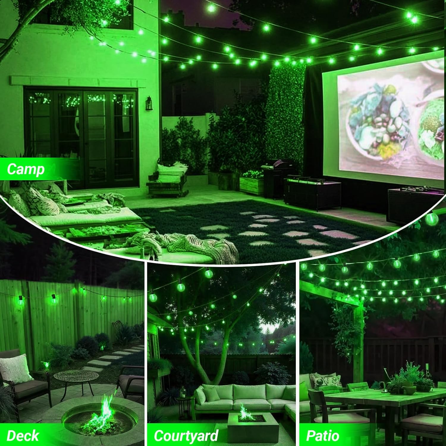 LED Outdoor String Light, 26Feet Patio Lights with 12+1 Edison Shatterproof Bulbs(1Spare), UL Waterproof Outside Lights connectable Dimmable for Backyard Porch Decor,Green