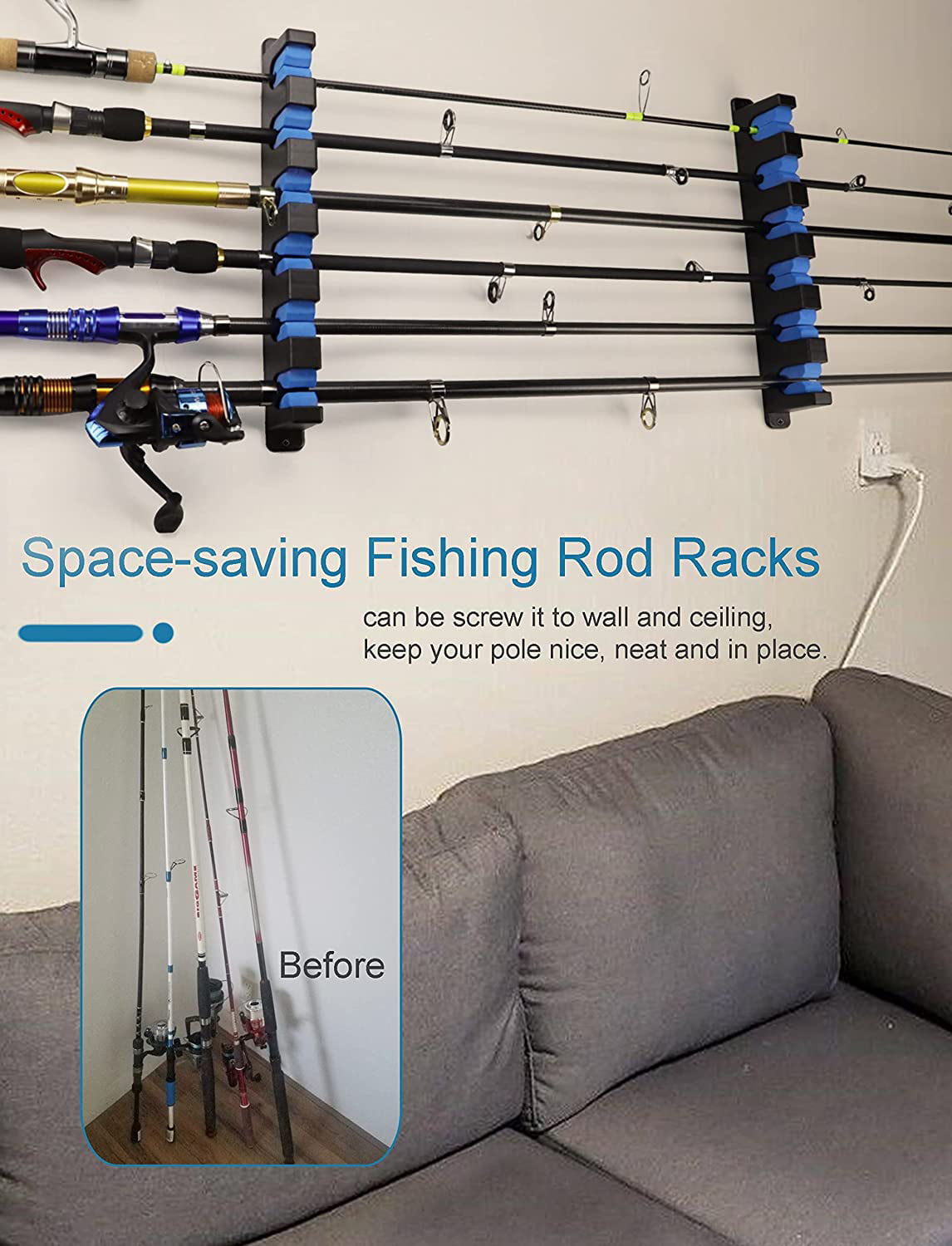 OJYDOIIIY Wall Mount Fishing Rod Holders,Horizontal/Ceiling