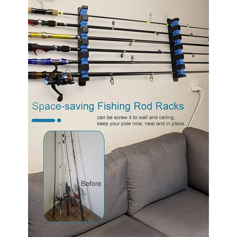 HEJULIK Fishing horizontal rod holder, garage wall mounted vertical fishing  rod holder, fishing rod holder, garage car 6 horizontal fishing rod storage  organizer 