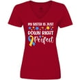 thumbnail image 3 of Inktastic My Sister Is Just Down Right Perfect- Down Syndrome Awareness Ribbon Women's V-Neck T-Shirt, 3 of 5