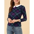 thumbnail image 5 of Unique Bargains Women's Peter Pan Collar Puff Sleeve Contrast Plaid Shirt Blouse, 5 of 7
