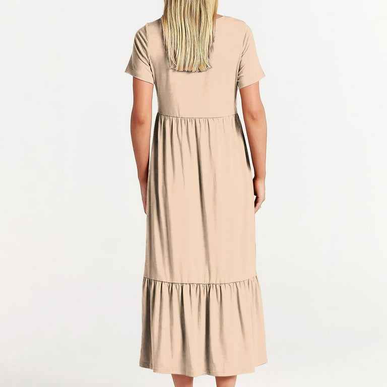 sachin and babi light blue dress Feancey Short Sleeve Maxi Dresses for Women with Pockets Casual High Waist Solid Color Long Dress Summer Loose Swing Dresses Tiered Pleated A Line