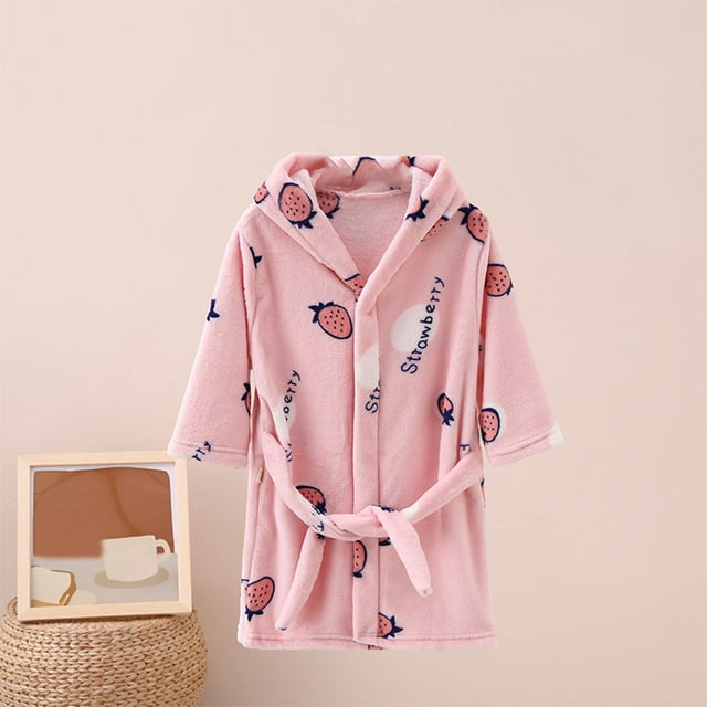 LSLJS 2-12Years Girls Fleece Hooded Bathrobe Children's Warm Printed Bathrobe Four Seasons Bathrobe Gifts, Kids Robe