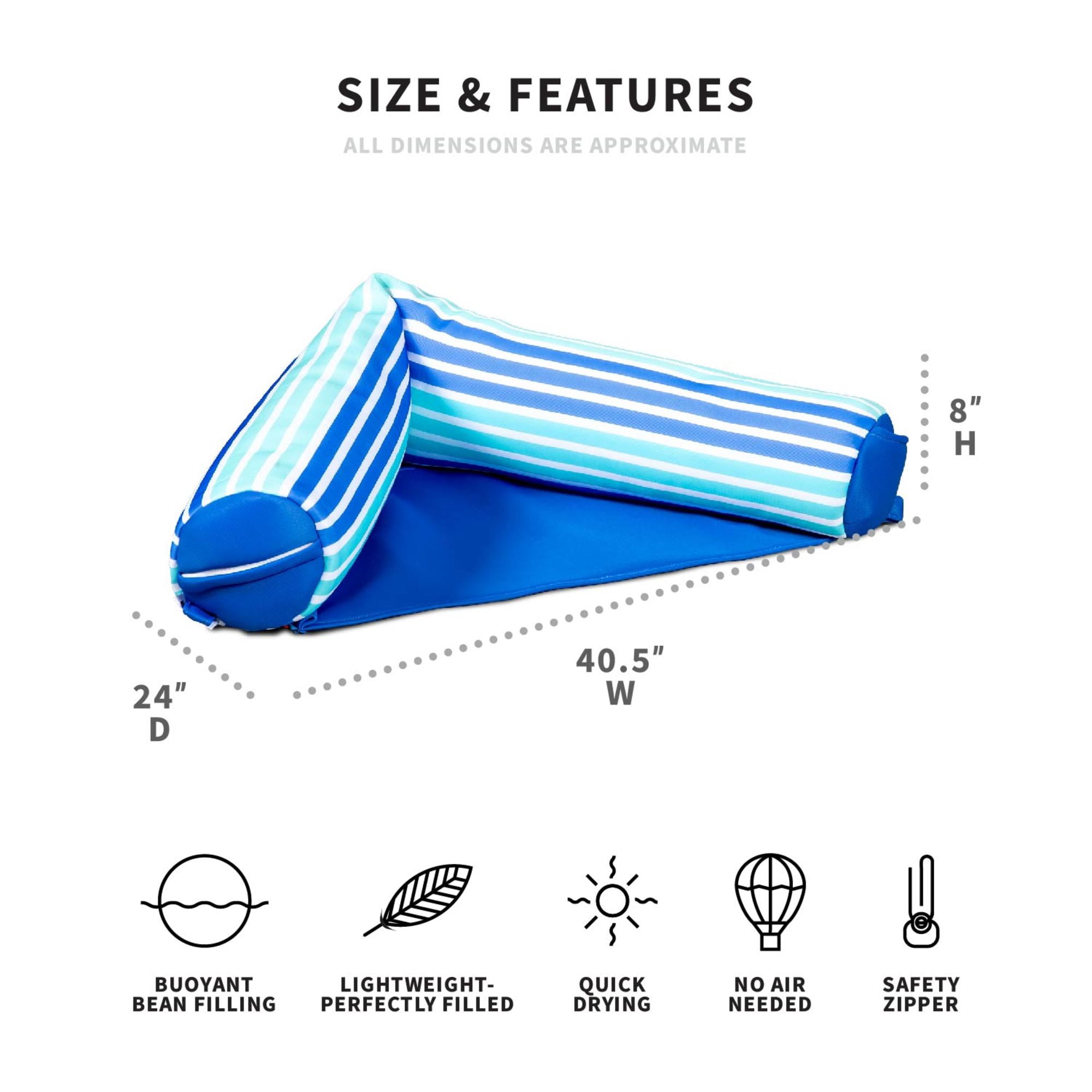 Big Joe Noodle Sling No Inflation Needed Pool Seat with Armrests, Vista Stripe Double Sided Mesh, Quick Draining Fabric, 3 feet