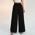 thumbnail image 2 of Women's High Waisted Palazzo Pants Cotton Linen Wide Leg Trousers Casual Smocked Waist Beach Pants Flowy Long Swing Pants, 2 of 10