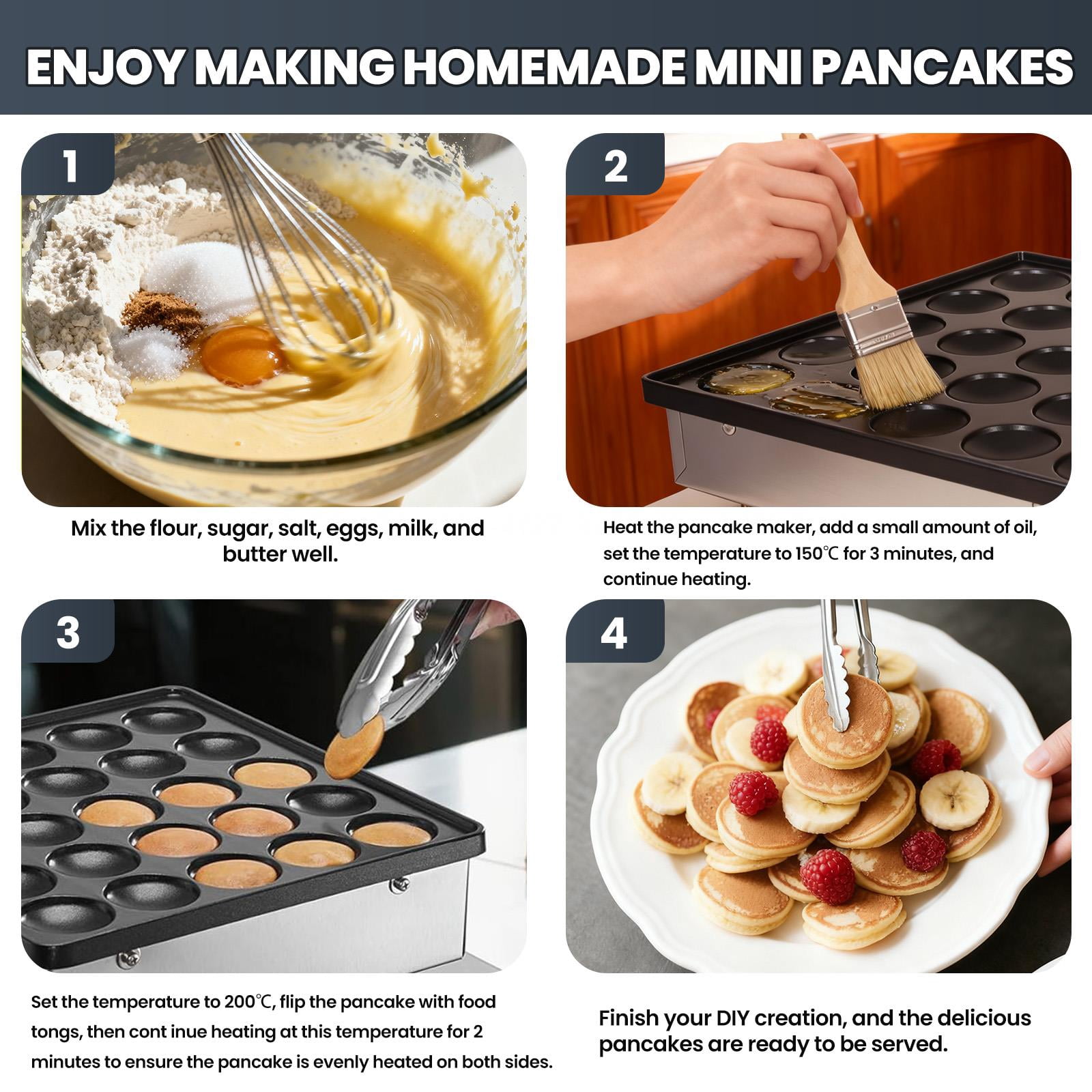 QUHEE 110V Mini Pancake Baker, 25 PCS 900W Commercial Electric Nonstick Waffle Maker Machine, 1.6 Inches Pancake Maker with  Thermostats &  Timers Separate Control, for Home and Restaurants