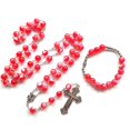 thumbnail image 2 of Catholic Rosary Necklace Cross Pendant Bracelet Christian Red Acrylic Beads Long Chain for Women Girl Jewelry Religious, 2 of 4