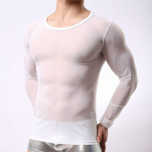 RXIRUCGD Mens Long Sleeve T Shirts Men's Lingerie T-Shirt Vest Breathable  See-through Underwear Top Mens Shirts 