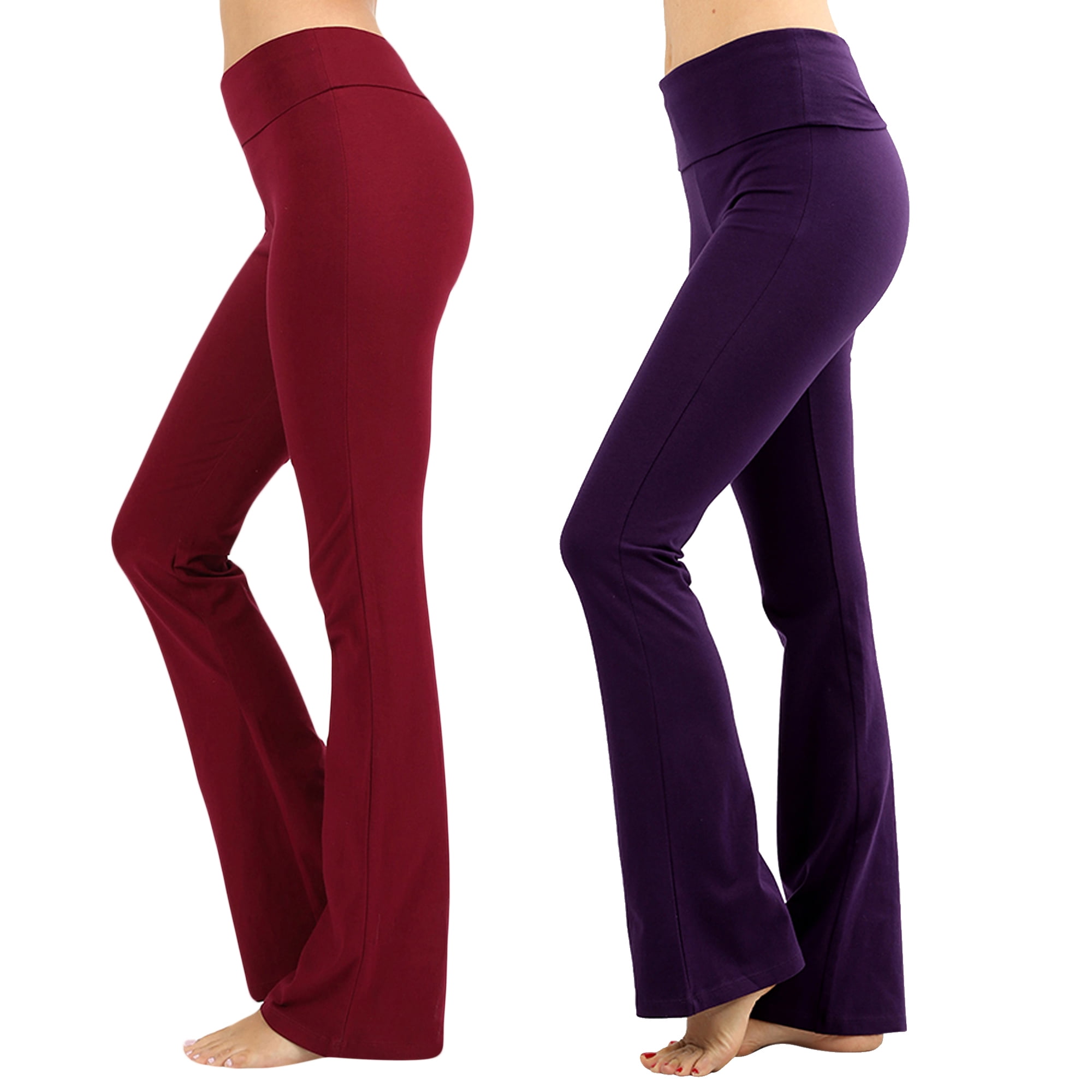 TheLovely Womens & Plus Stretch Cotton Foldover Waist Bootleg Workout Yoga Pants (2PK