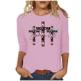 thumbnail image 2 of HOMBOM 3/4 Sleeve Womens Tops Clearance Pink Crew Neck Shirts Easter Cross Print Cute Easter Tops For Women XXXXL, 2 of 4