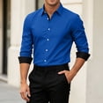thumbnail image 4 of Men's Solid Color Long Sleeve Button-Down Casual Shirt Turndown Collar Fashion Top, 4 of 7