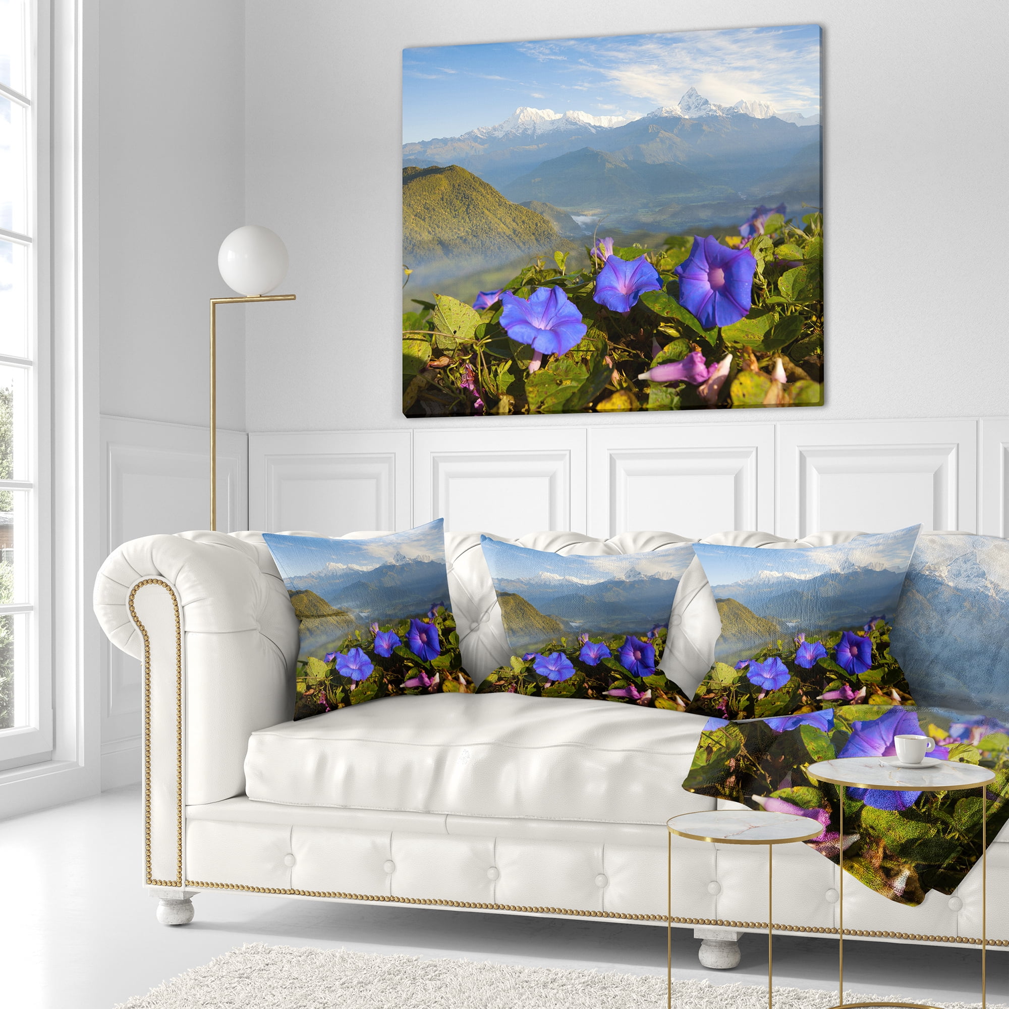 Designart Stunning Mountain Terrain with Flowers - Landscape Printed Throw Pillow - 16x16