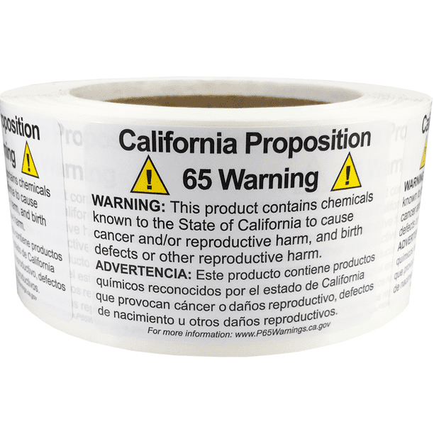 California Proposition 65 Warning Labels Short Form 2 x 3 Inch Rectangle 500 Adhesive Stickers ...
