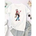 thumbnail image 4 of Women's Playful Cartoon Graphic Tee - Black Round Neck Short Sleeve Casual Sporty Top, Machine Washable, 4 of 8