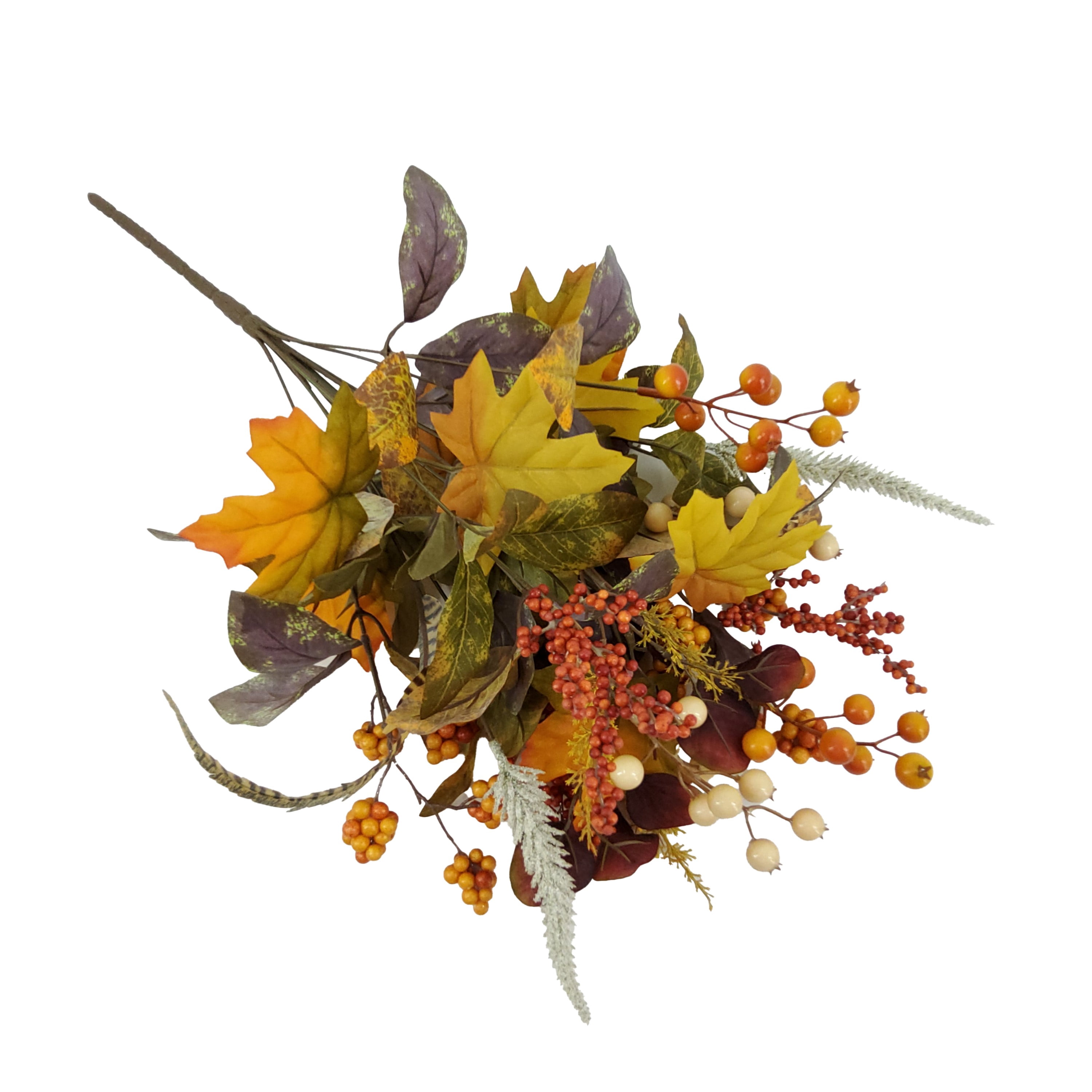 Mainstays 22.5 inch Indoor Artificial Berry Maple Leaves Bouquet, Orange Color