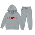 thumbnail image 4 of Auroural Matching Kids Outfits Long Sleeve Girls 2 Piece Set Size 10-12 Children's Heart-shaped Print Long Hooded Sweatshirt And Leg Tied Sweatpants Casual Sports Two-piece Set For Kids, 4 of 5