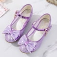 thumbnail image 6 of Low Heel Glitter Princess Shoes for Girls, Non-slip Mary Jane Dress Shoes with Bow and Charm Detail Purple 37, 6 of 8