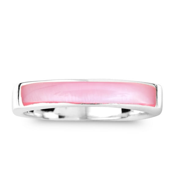 Rectangular Bar Pink Mother of Pearl Inlay Sterling Silver Ring-9
