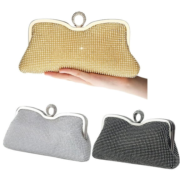 Exquisite ring rhinestone bag clutch bag dress bag banquet bag cheongsam handbag temperament female bag/Gold