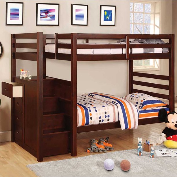 Furniture of America Mariel Wood Bunk Bed, Twin/Twin, Dark Walnut ...