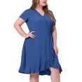 thumbnail image 1 of Unique Bargains Women's Plus Size Denim Dress Wrap Elastic Waist Ruffle Dresses Blue 2X, 1 of 5