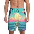 thumbnail image 1 of Fotbe Retro Palm Beach Sunset Pantalones Cortos de Pijama para Hombre, Ropa de Dormir, Pantalones de Pijama Cortos para Hombre-Large, 1 of 6