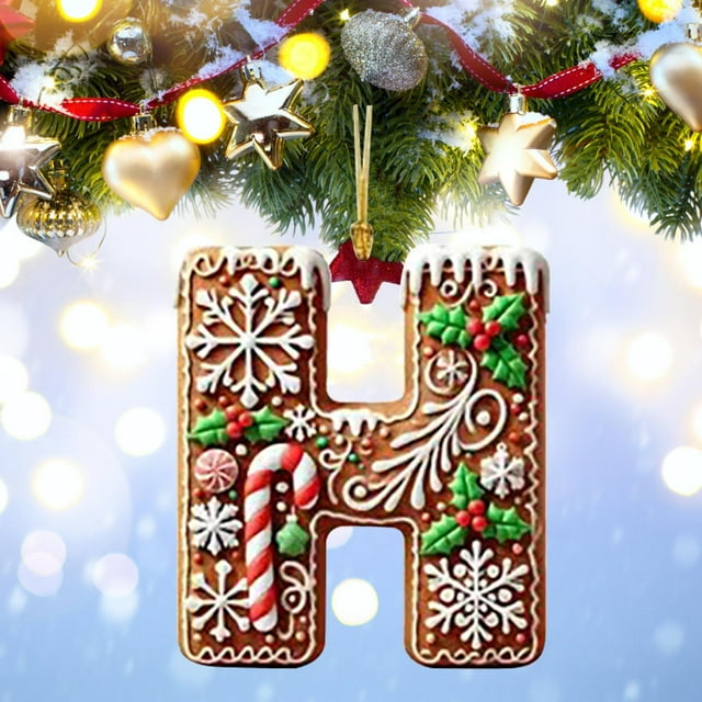26 Letters Christmas Tree Pendant,26 Gingerbread Alphabet Ornaments for Christmas Tree,Personalized Candy Initial Letter Pendant with Berries,Mini Monogram Hanging Decorations for Party Gifts