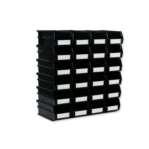 LocBin 7-3/8 In. L x 4-1/8 In. W x 3 In. H Black Stacking, Hanging, Interlocking Polypropylene Bins, 24 CT