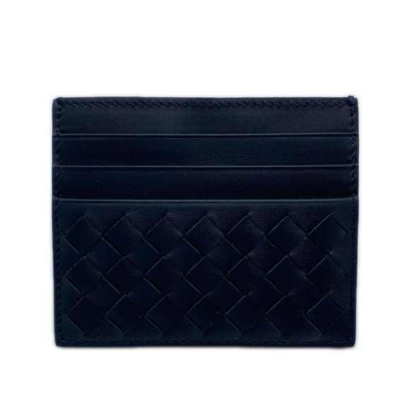 Pre-Owned BOTTEGA VENETA Intrecciato Business Card Holder/Card Case 162150 Navy Calf Leather...