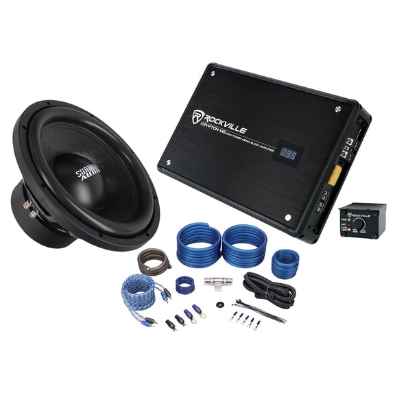 Sundown Audio E-12 V.4 D2 Bundle: 12 inch 750w RMS DVC 2 Ohm Car Subwoofer, KRYPTON-M2 Mono Amp, RWK41 4 Gauge Kit, 3-items