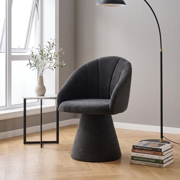 Gray Chenille Swivel Accent Armchair with Curved Back