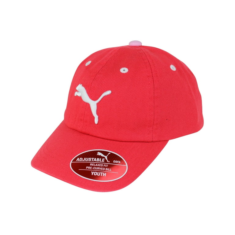 Girls Puma Kids Youth Size Brim Baseball Cap Curved Fit 100% Adjustable Relaxed Color Cotton Hat Red