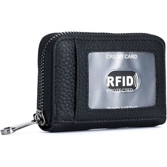 Silver Fever Women's Leather RFID Wallet - Card Holder, Zip Purse, Wine Color, 4.5" X 3"