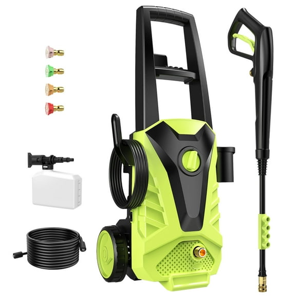 2100 PSI Electric Pressure Washer with Foam Cannon & 5 Nozzles, 2.0 GPM for Cars/Fences/Driveways/Patios Cleaning, Green