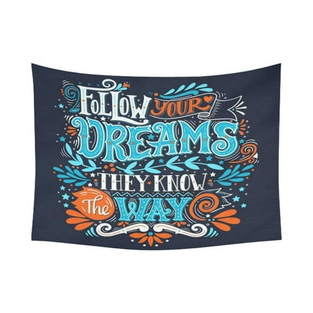 Zip Decoration - GCKG Follow Your Dreams Inspirational Quotes Tapestry Wall Hanging Cute Doodle Pattern Wall Decor Art for Living Room Bedroom Dorm Cotton Linen Decoration 80 x 60 Inches