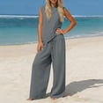 thumbnail image 4 of Enjoytime Summer Outfits for Women Solid Color V-Neck Sleeveless Tank Tops with Pants Loungewear Set Vacation Travel 2 Piece Sets, 4 of 6