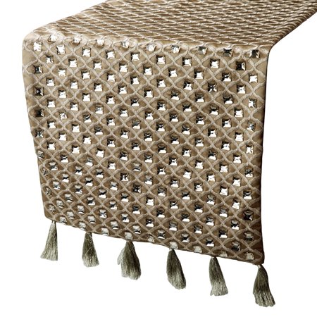 

Gold Table Runner Luxury Silk with Embroidery and Crystal Gold Silk 14 x 90 inch long Wedding Decor Table Linen Modern Table Runner - Crystal Gazer
