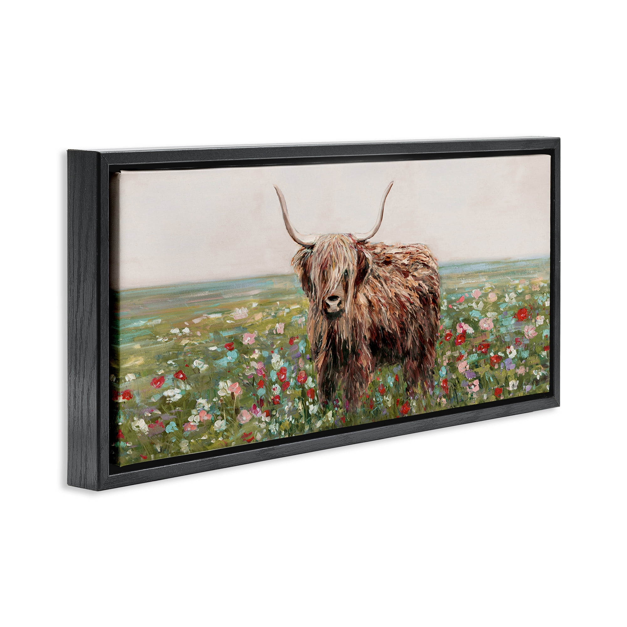 Stupell Industries Grazing In Poppy Field Black Framed Floater Canvas Wall Art, design by Sally Swatland